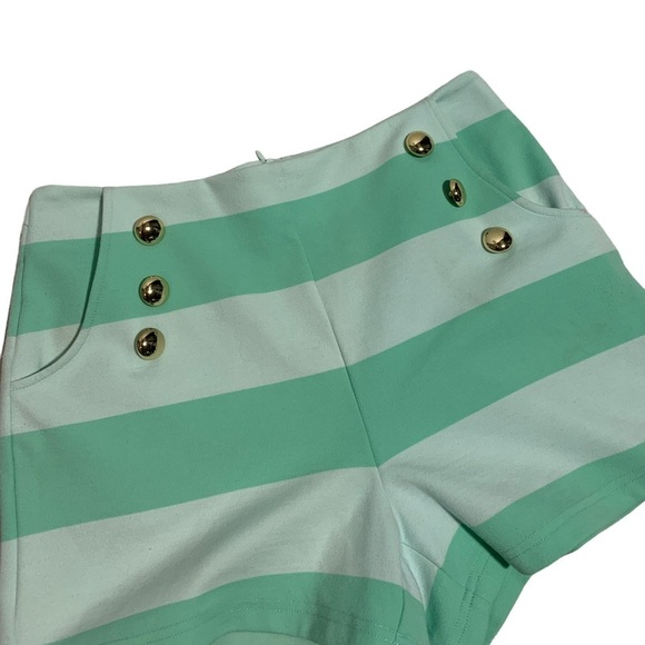 STS Sails to Sable Women’s Mint Green Striped Sailor Zip Back Pocket Shorts SZ S - Picture 3 of 8